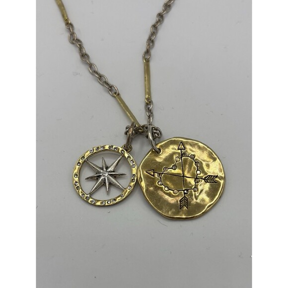 WAXING POETIC Sterling Silver Brass LUME Chain Necklace 32” Found Again Compass - Picture 6 of 7